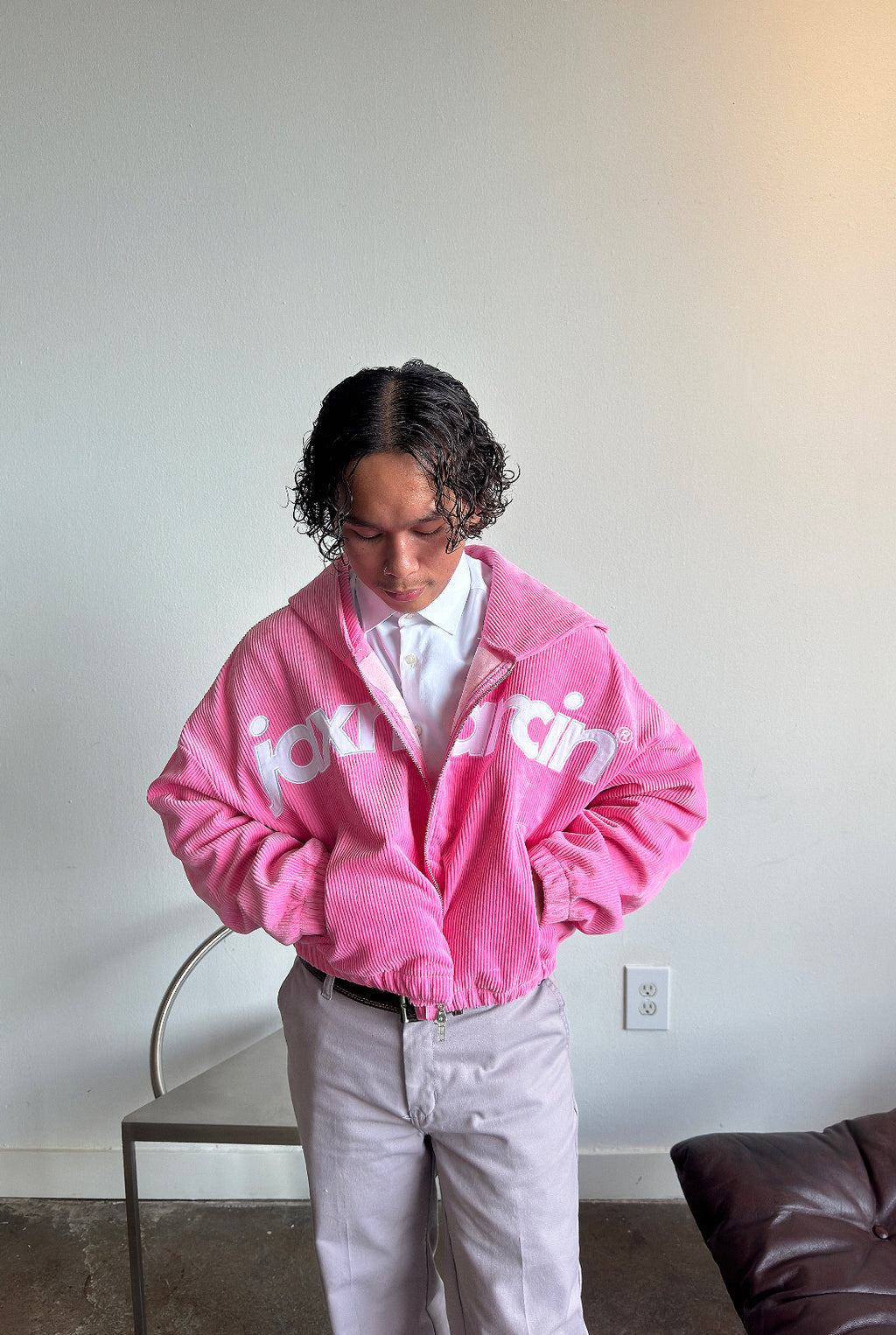 Pink corduroy zip up
