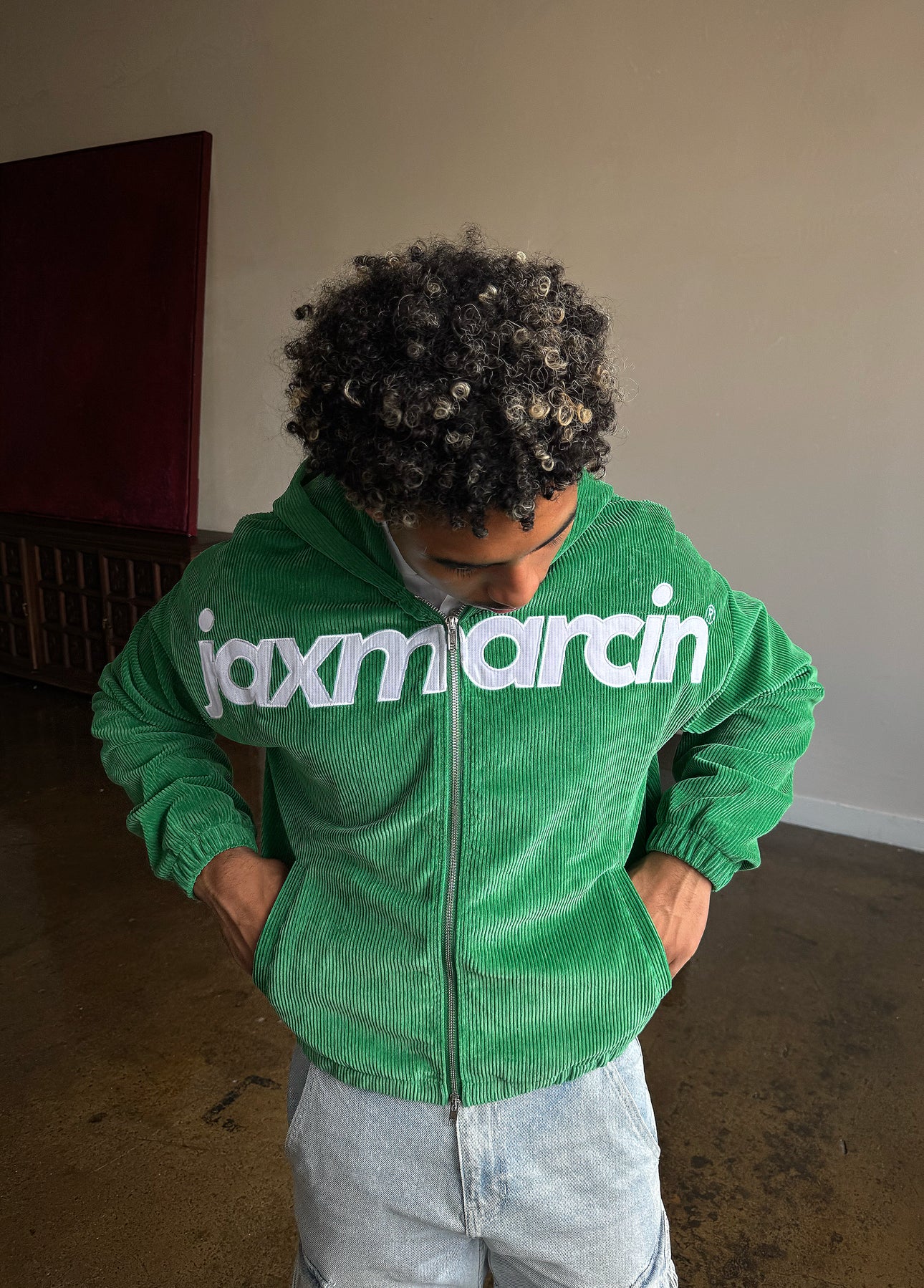 Dark green corduroy zip up