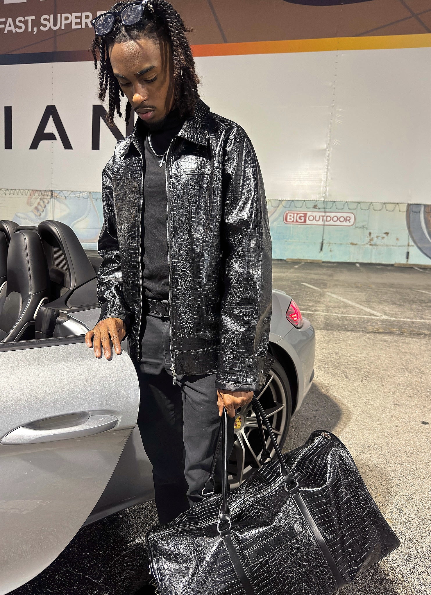 Black Crocodile Leather Jacket