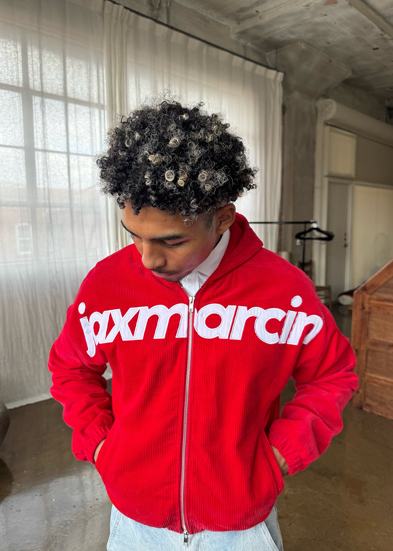 Red corduroy zip