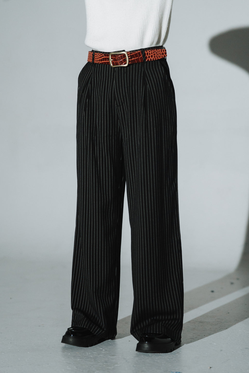 Pleated Pinstripe Pants