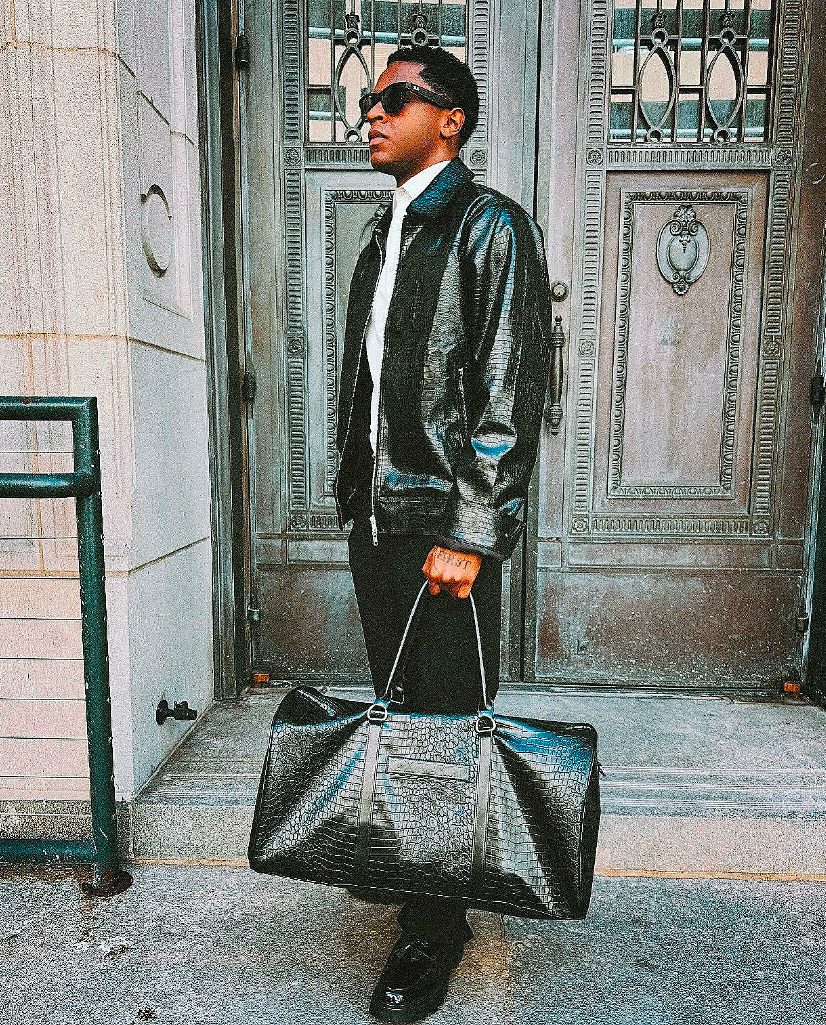 Black Crocodile Leather Jacket