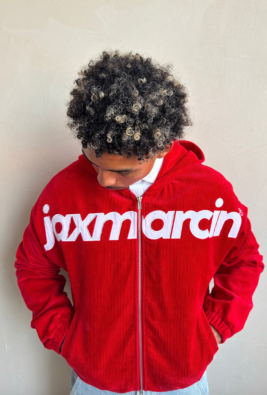 Red Corduroy Zip Up