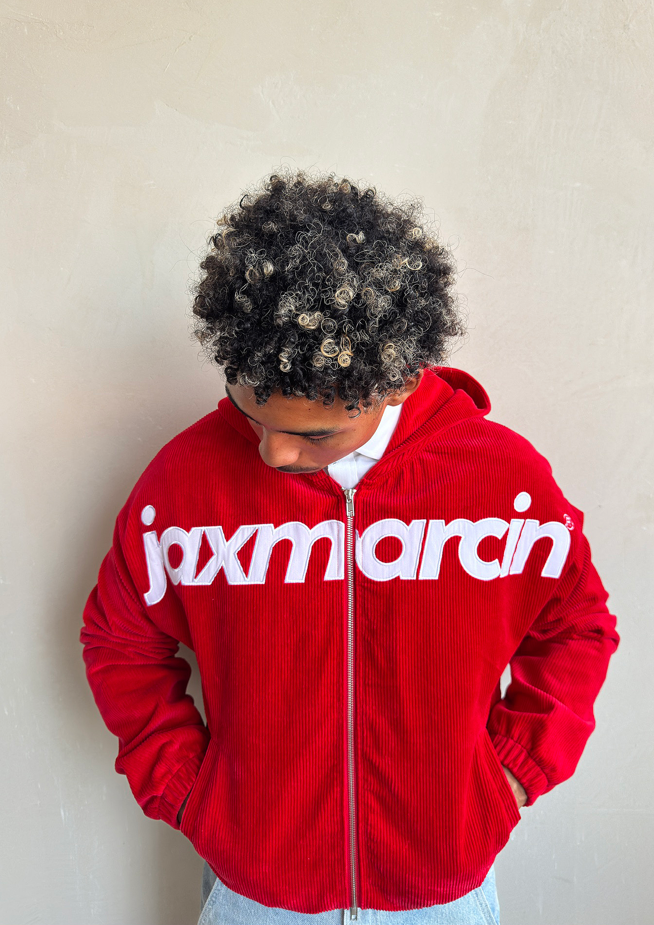 Red Corduroy Zip Up