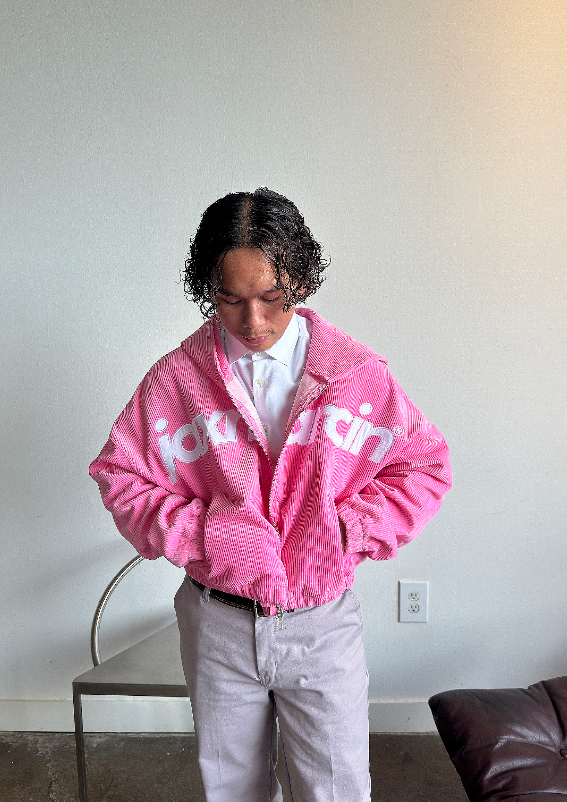 Pink Corduroy Zip Up