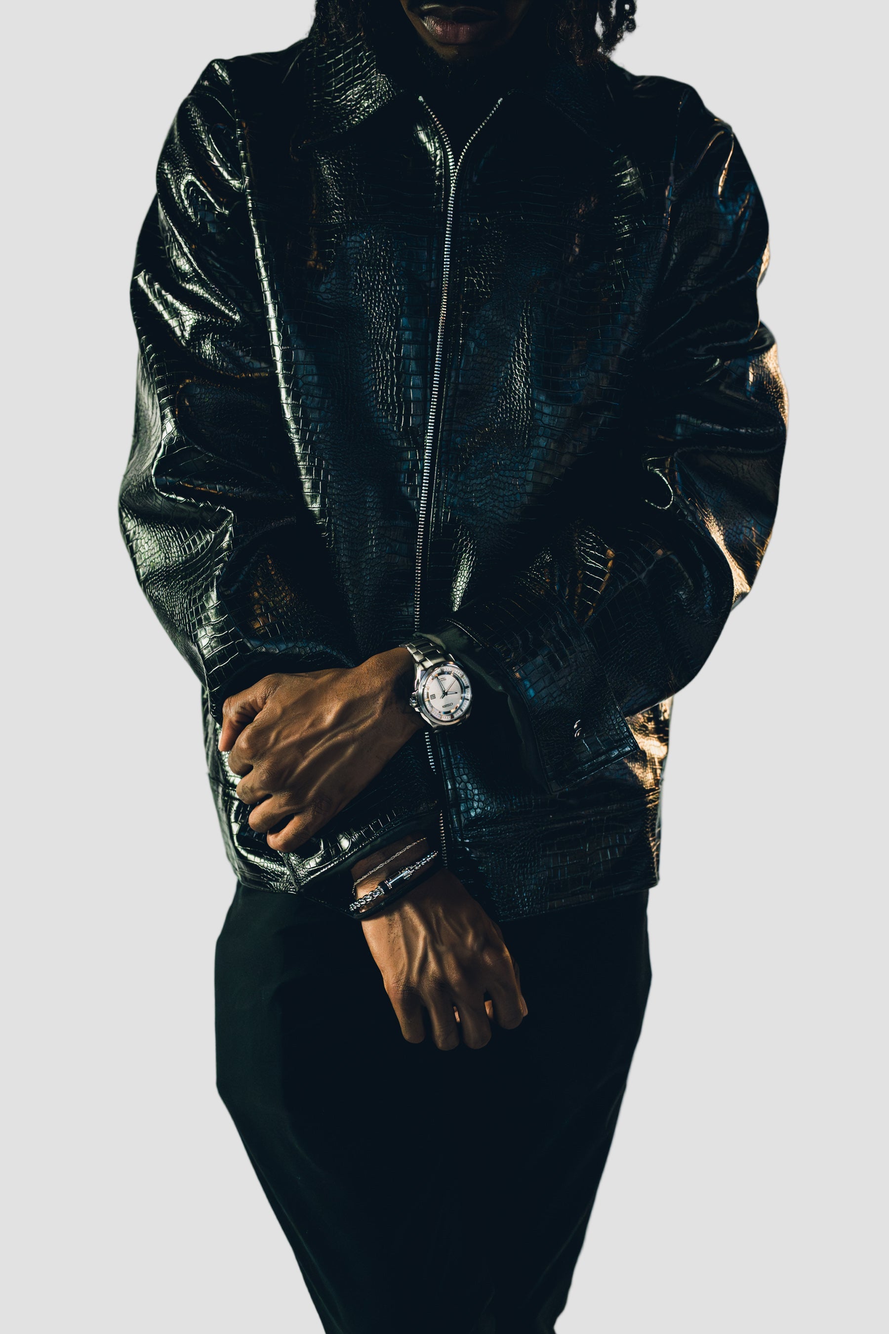 Black Crocodile Leather Jacket