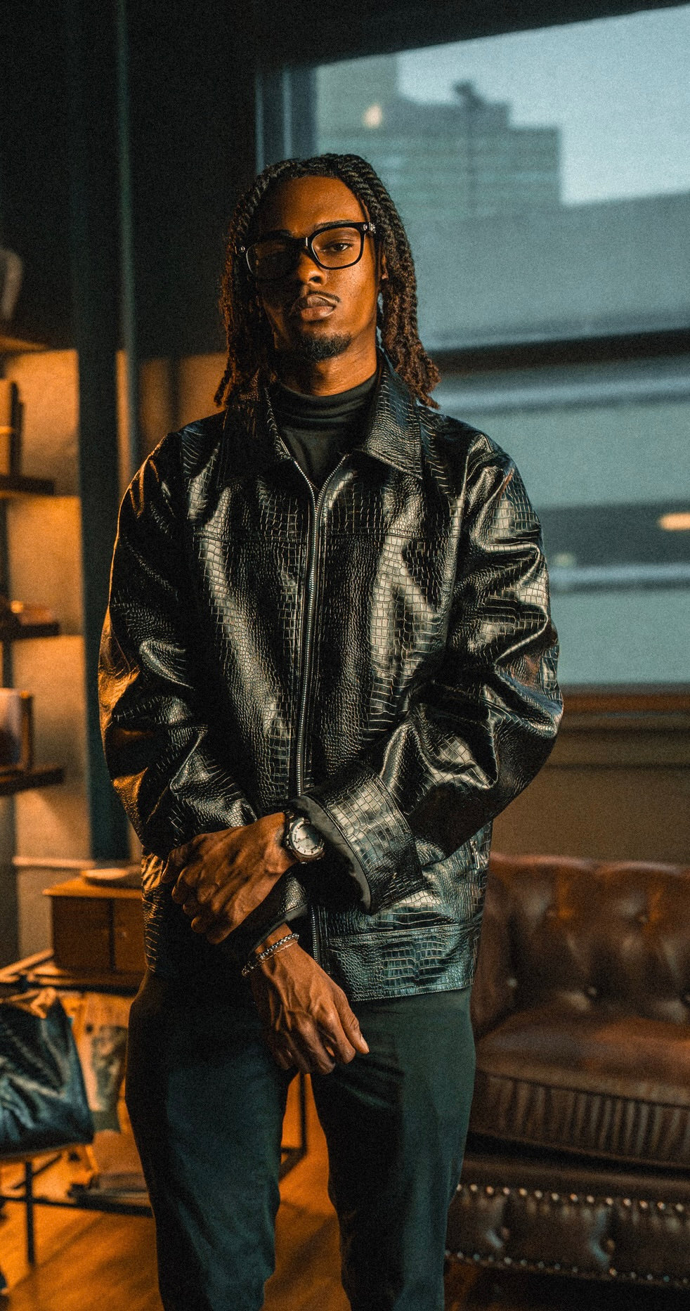 Black Crocodile Leather Jacket